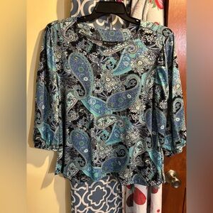 Elegant Paisley Women's Blouse - Black and Blue